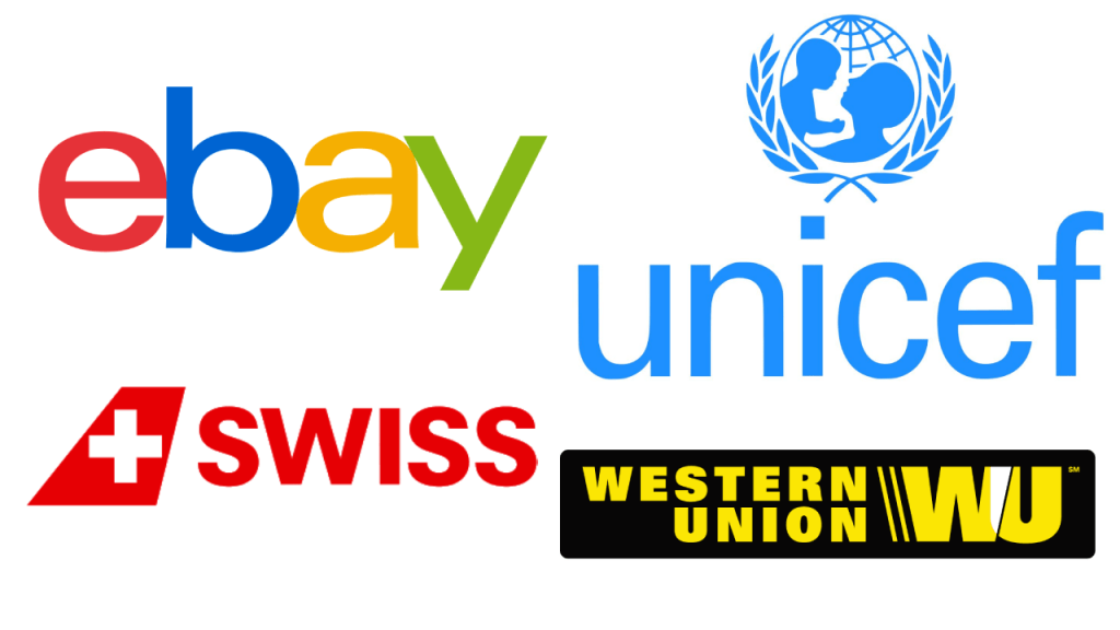 eBay, Swiss International Airlines, Unicef, Western Union