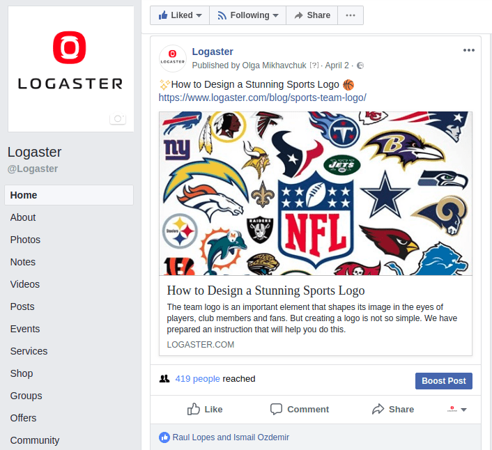 LogasterのFacebookページ